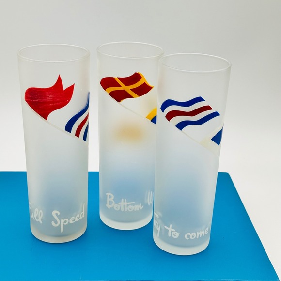 Other - Vintage Libbey Frosted Nautical Signal Flag Highball Glasses Set of 3